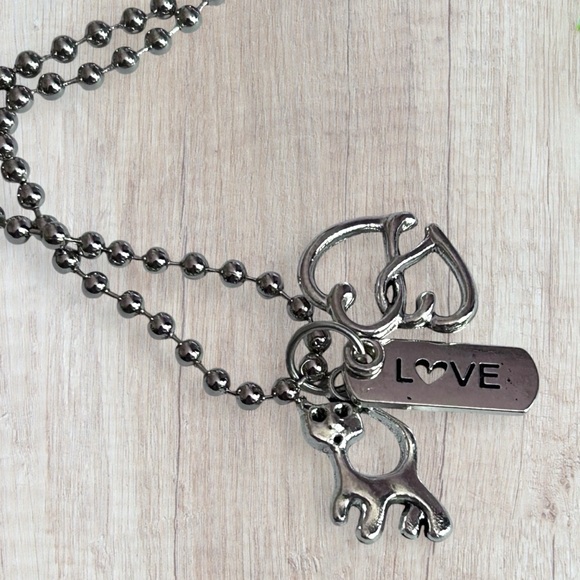 Handmade Jewelry - Hand Crafted Necklace LOVE Dog Tag Charms Cat Hearts Tibetan Pendant